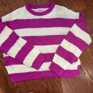 Striped Crew Neck Sweater in Pink and White